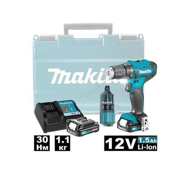 Аккумуляторная дрель-шуруповерт MAKITA DF333DWYE + набор бит