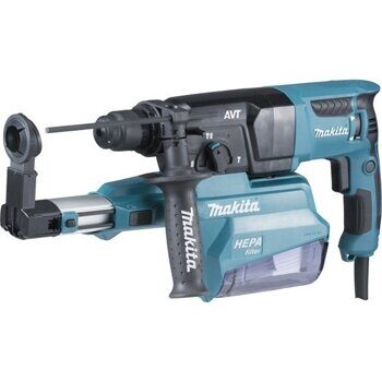 Перфоратор MAKITA HR 2651 в чем. + система пылеудаления (800 Вт, 2.4 Дж, 3 реж., патрон SDS-plus, быстросъемн., БЗП в комплекте, вес 4.4 кг)