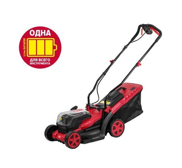 Газонокосилка аккумуляторная WORTEX CLM 3536 ALL1 (36 В (18+18), БЕЗ АККУМУЛЯТОРА, шир. 340 мм, выс. 30-80 мм, пластм. корпус, травосборник 35)